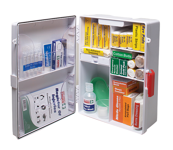 workplace first aid kit open