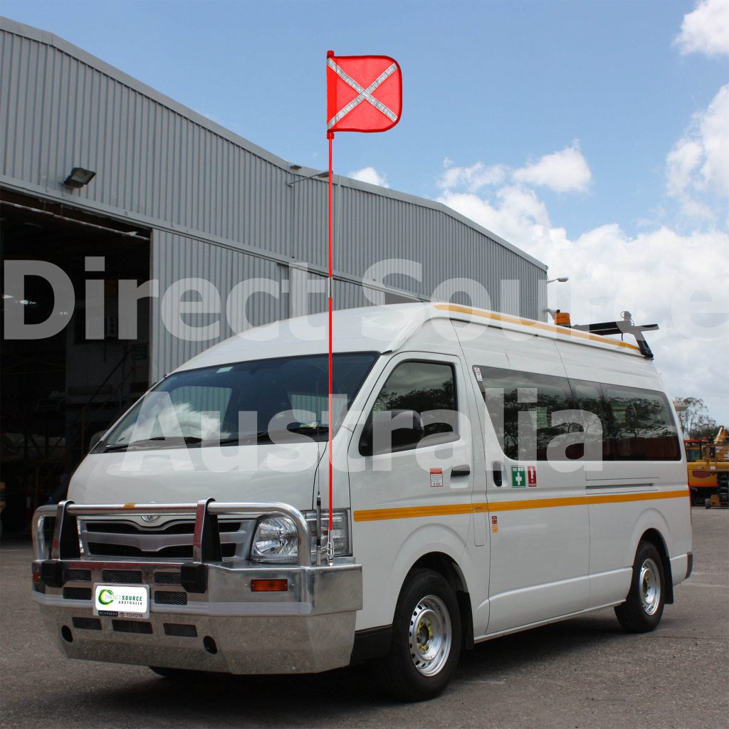 Mine transport vehicle with DSA Safety flag buggy whip